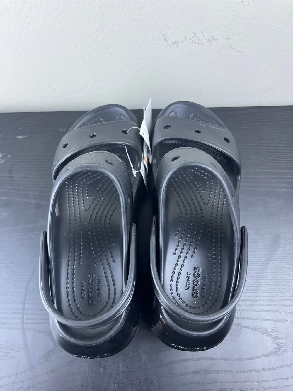 Crocs Mega Crush Women's Size 11 Black Platform Sandals Adjustable Strap Shoes